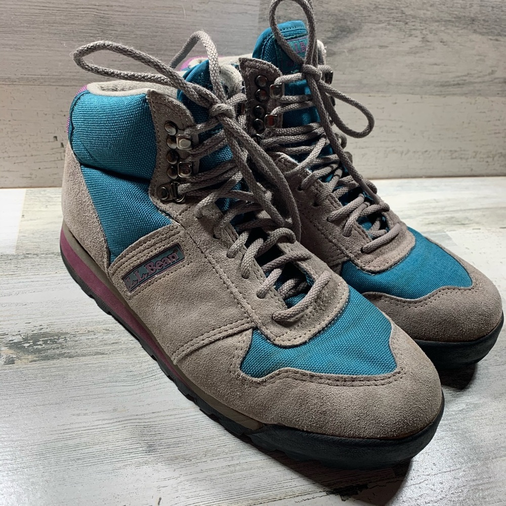LL Bean W Sz 9.5 Suede Hiking Boots Gray Blue